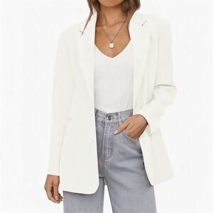 Womens White Oversized Single-Breasted Blazer Size L